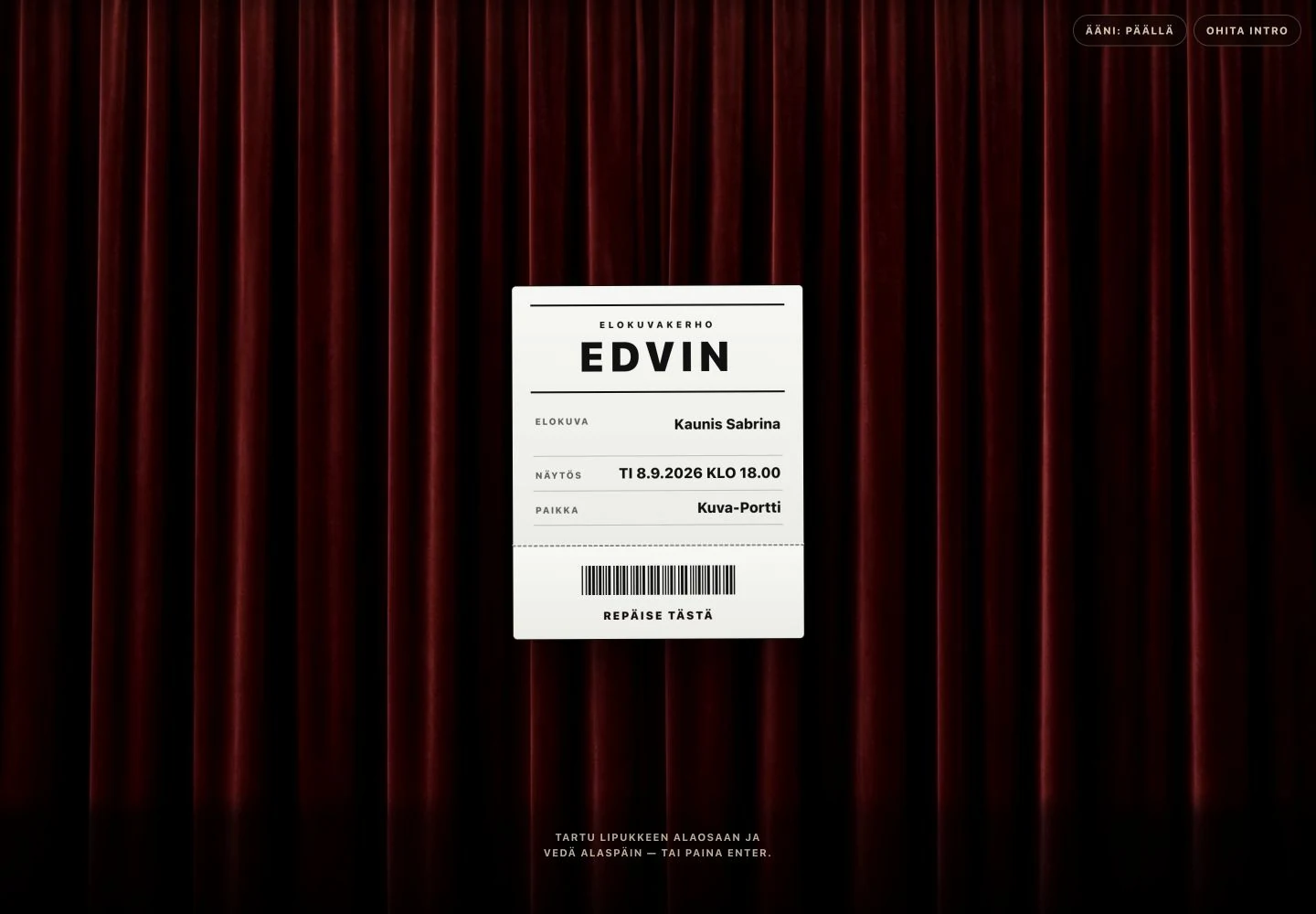 Elokuvakerho Edvin: elokuvalippu